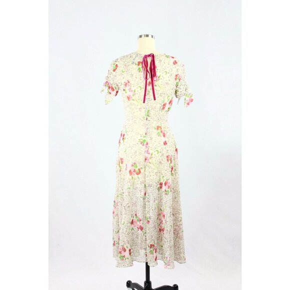 ZARA Off White Floral Star Print Crinkle Chiffon Fit & Flare Midi Dress, Size S - Picture 3 of 16